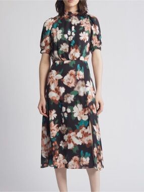 Julia Jordan NEW Mock Neck Dress floral midi green black brown Size 6 Lined